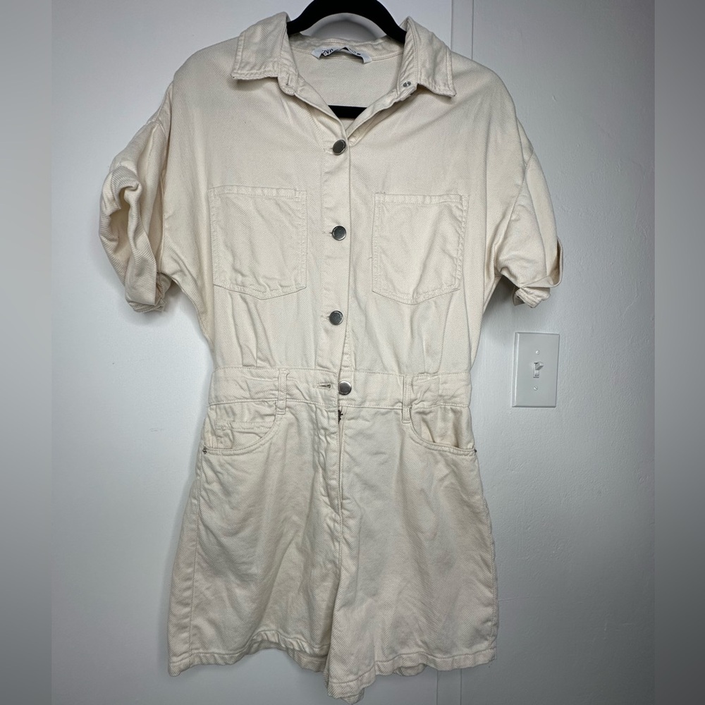 Zara Cream Button-Up Jumpsuit